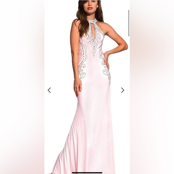 JOVANI ORIGINAL HANDMADE PINK&SILVER STUDDED RHINESTONES COUTURE LINE - Picture 2 of 16